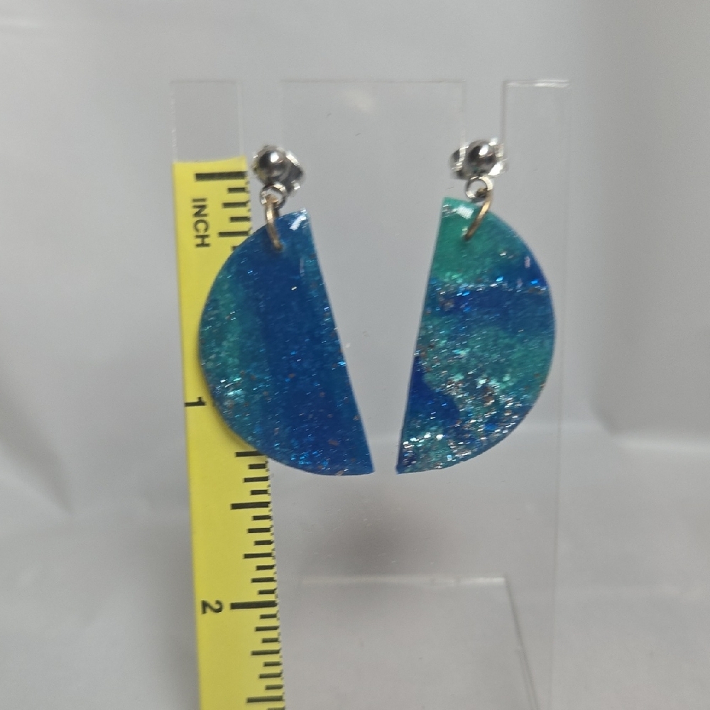 #177- Shimmering Blue and Silver Half-Moon Earrings